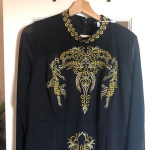 VICKY AND LUCAS LONG MESH SLEEVE EMBROIDERY DRESS